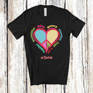 MacnyStore - Personalized Kiss Sweet Love; Cheerful Valentine's Day Peace Sign; Custom Name Couple Family T-Shirt