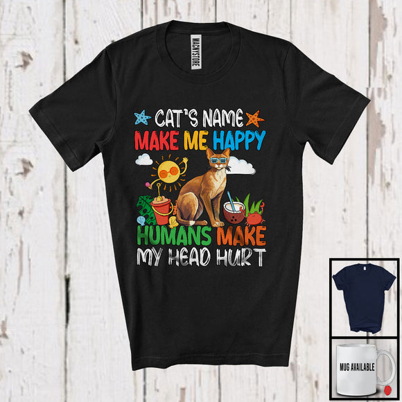 MacnyStore - Personalized Kitten's Custom Name Make Me Happy, Colorful Summer Vacation Abyssinian Owner T-Shirt