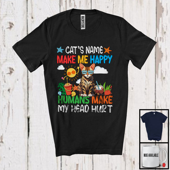MacnyStore - Personalized Kitten's Custom Name Make Me Happy, Colorful Summer Vacation Bengal Cat Owner T-Shirt