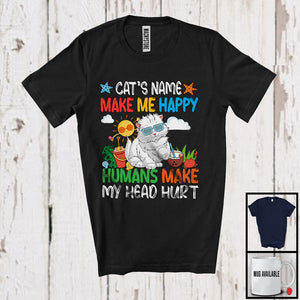 MacnyStore - Personalized Kitten's Custom Name Make Me Happy, Colorful Summer Vacation Persian Cat Owner T-Shirt