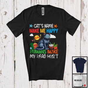 MacnyStore - Personalized Kitten's Custom Name Make Me Happy, Colorful Summer Vacation Russian Blue Owner T-Shirt