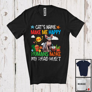 MacnyStore - Personalized Kitten's Custom Name Make Me Happy, Colorful Summer Vacation Sphynx Cat Owner T-Shirt