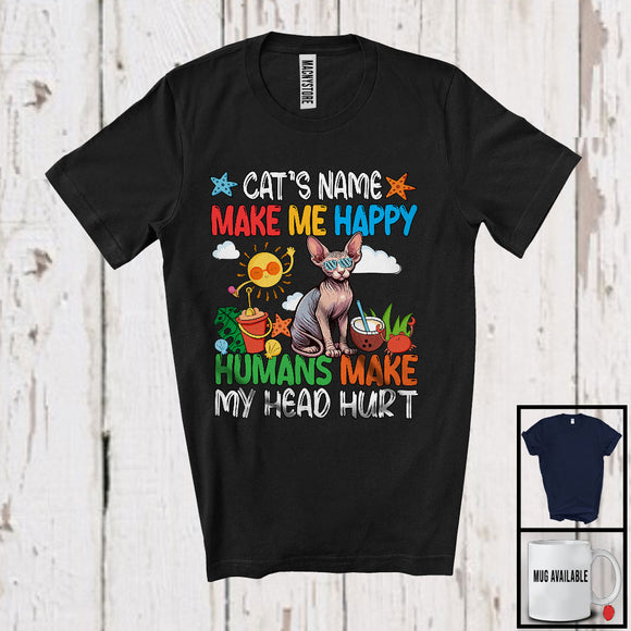 MacnyStore - Personalized Kitten's Custom Name Make Me Happy, Colorful Summer Vacation Sphynx Cat Owner T-Shirt