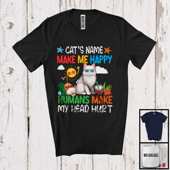 MacnyStore - Personalized Kitten's Custom Name Make Me Happy, Colorful Summer Vacation Turkish Angora Owner T-Shirt