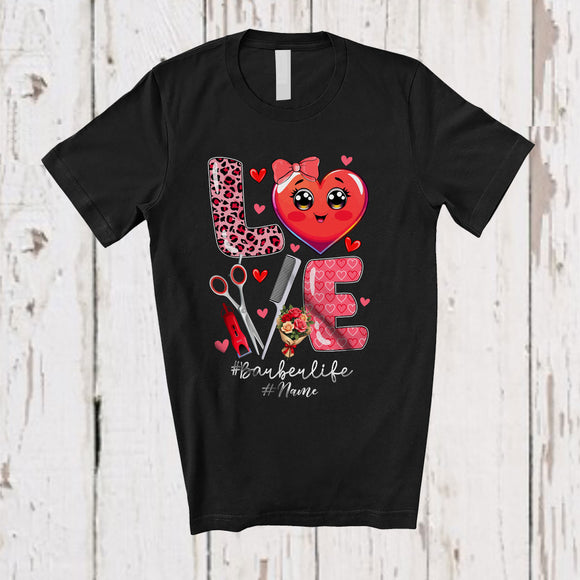 MacnyStore - Personalized LOVE Barber; Lovely Valentine Hearts Leopard; Custom Name Barber Jobs T-Shirt