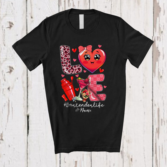 MacnyStore - Personalized LOVE Bartender; Lovely Valentine Hearts Leopard; Custom Name Bartender Jobs T-Shirt