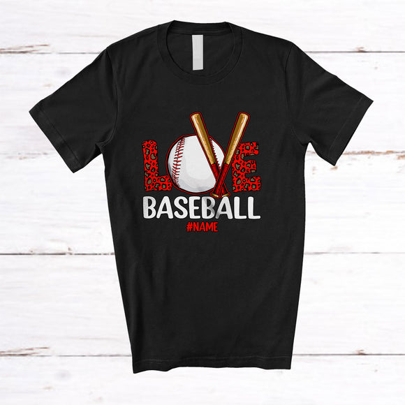 MacnyStore - Personalized LOVE Baseball; Amazing Valentine Leopard Baseball; Women Custom Name Player T-Shirt