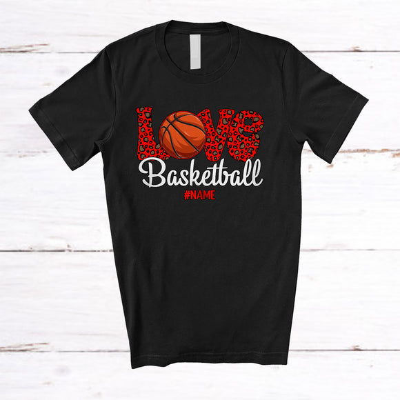 MacnyStore - Personalized LOVE Basketball; Amazing Valentine Leopard Basketball; Women Custom Name Player T-Shirt