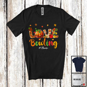 MacnyStore - Personalized LOVE Bowling; Joyful Thanksgiving Plaid Pumpkin; Custom Name Bowling Player T-Shirt