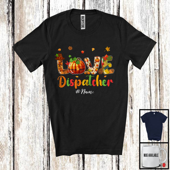 MacnyStore - Personalized LOVE Dispatcher; Joyful Thanksgiving Plaid Pumpkin; Custom Name Dispatcher T-Shirt