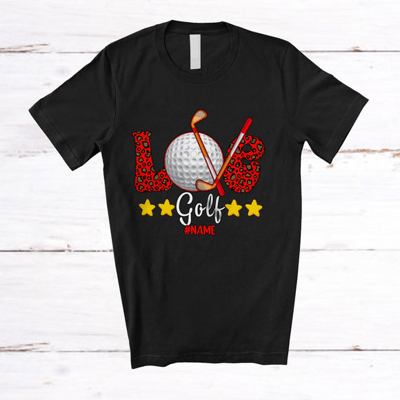 MacnyStore - Personalized LOVE Golf; Amazing Valentine Leopard Golf; Women Custom Name Player T-Shirt