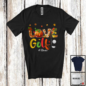 MacnyStore - Personalized LOVE Golf; Joyful Thanksgiving Plaid Pumpkin; Custom Name Golf Player T-Shirt