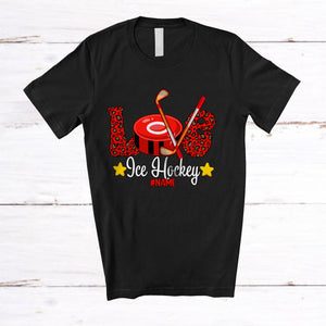 MacnyStore - Personalized LOVE Ice Hockey; Amazing Valentine Leopard Ice Hockey; Women Custom Name Player T-Shirt