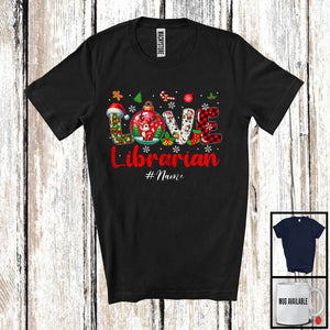 MacnyStore - Personalized LOVE Librarian; Amazing Christmas Plaid Ornament; Custom Name Librarian T-Shirt