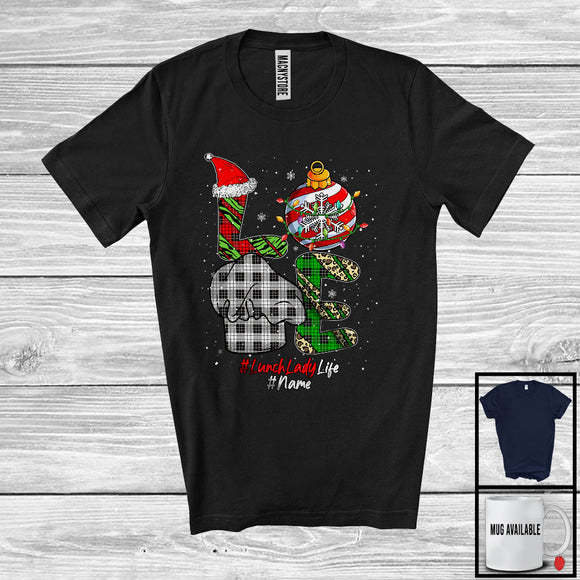 MacnyStore - Personalized LOVE Lunch Lady; Wonderful Christmas Plaid Leopard Ornaments; Jobs Careers T-Shirt