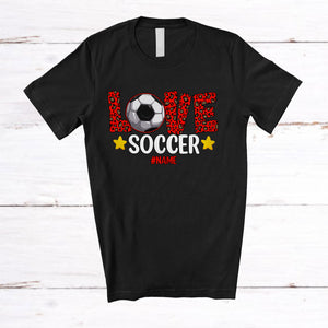 MacnyStore - Personalized LOVE Soccer; Amazing Valentine Leopard Soccer; Women Custom Name Player T-Shirt