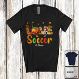 MacnyStore - Personalized LOVE Soccer; Joyful Thanksgiving Plaid Pumpkin; Custom Name Soccer Player T-Shirt