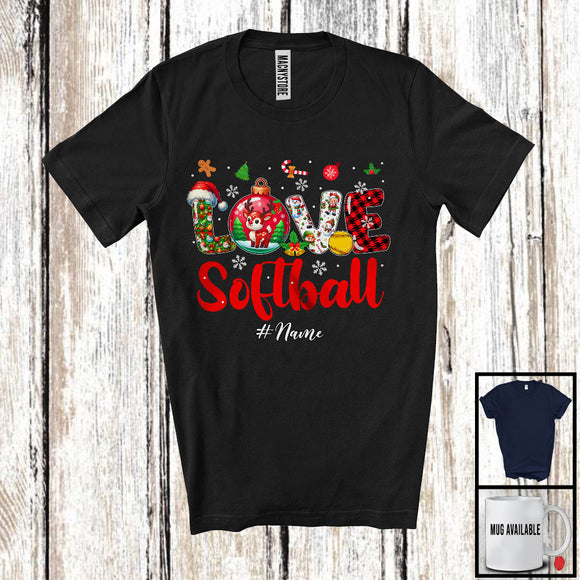 MacnyStore - Personalized LOVE Softball; Amazing Christmas Plaid Ornament; Custom Name Softball Player T-Shirt