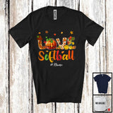 MacnyStore - Personalized LOVE Softball; Joyful Thanksgiving Plaid Pumpkin; Custom Name Softball Player T-Shirt