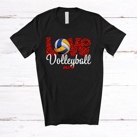 MacnyStore - Personalized LOVE Volleyball; Amazing Valentine Leopard Volleyball; Women Custom Name Player T-Shirt