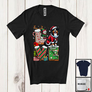 MacnyStore - Personalized LOVE, Adorable Christmas Custom Name Australian Shepherd Santa, Candy Cane X-mas T-Shirt