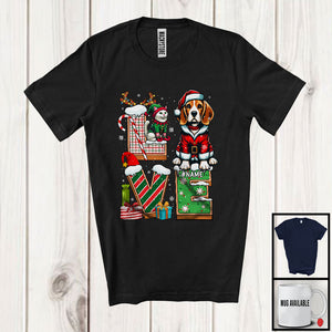 MacnyStore - Personalized LOVE, Adorable Christmas Custom Name Beagle Santa, Candy Cane X-mas T-Shirt