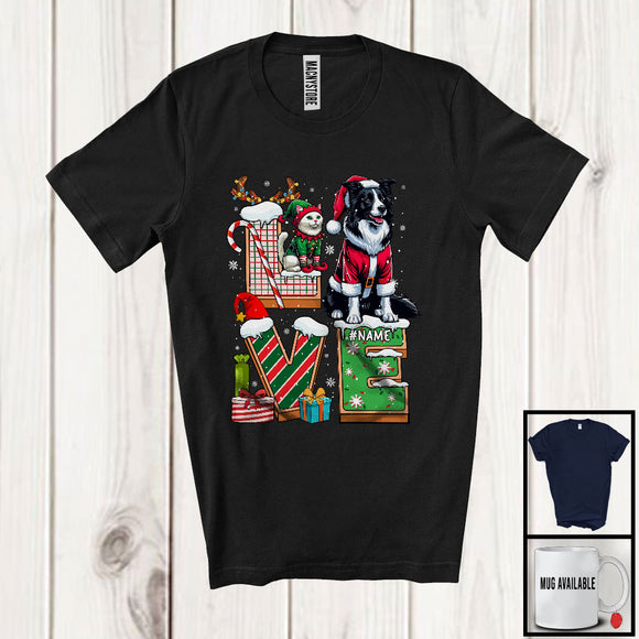 MacnyStore - Personalized LOVE, Adorable Christmas Custom Name Border Collie Santa, Candy Cane X-mas T-Shirt