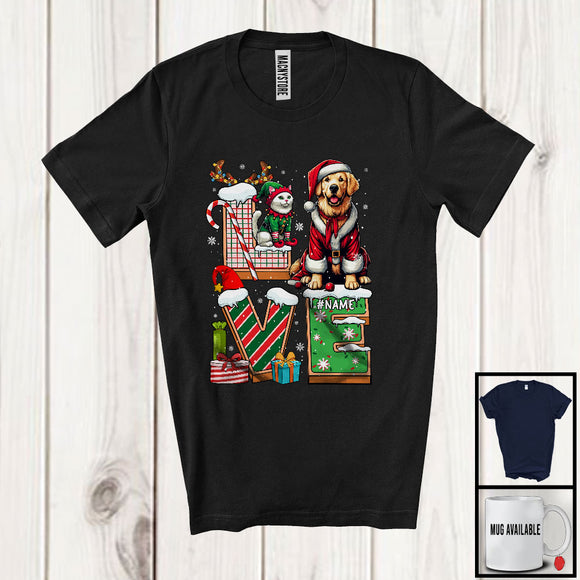 MacnyStore - Personalized LOVE, Adorable Christmas Custom Name Golden Retriever Santa, Candy Cane X-mas T-Shirt