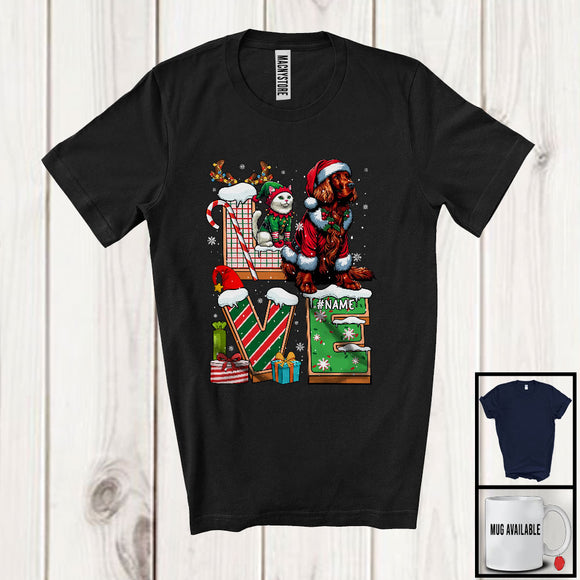 MacnyStore - Personalized LOVE, Adorable Christmas Custom Name Irish Setter Santa, Candy Cane X-mas T-Shirt