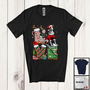 MacnyStore - Personalized LOVE, Adorable Christmas Custom Name Whippet Santa, Candy Cane X-mas T-Shirt