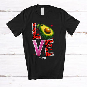 MacnyStore - Personalized LOVE; Amazing Valentine's Day Avocado Leopard Hearts; Custom Name Women Single T-Shirt