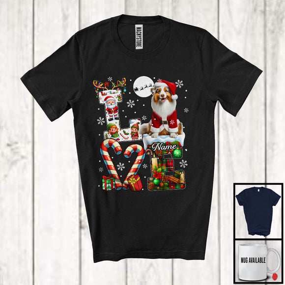 MacnyStore - Personalized LOVE, Awesome Christmas Custom Name Australian Shepherd Santa, Plaid Animal T-Shirt