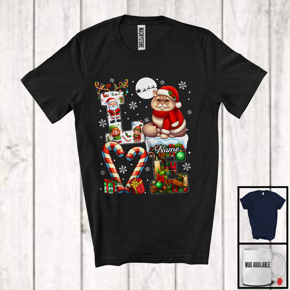 MacnyStore - Personalized LOVE, Awesome Christmas Custom Name British Longhair Cat Santa, Plaid Animal T-Shirt