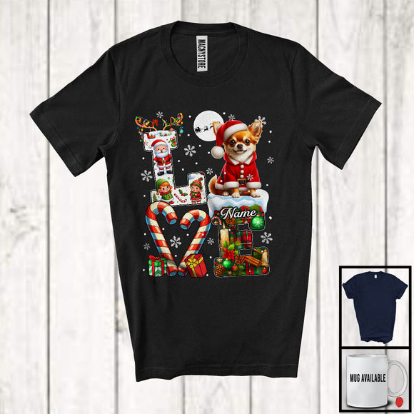 MacnyStore - Personalized LOVE, Awesome Christmas Custom Name Chihuahua Santa, Plaid Animal T-Shirt