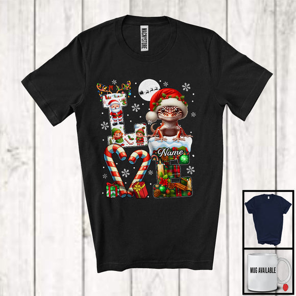 MacnyStore - Personalized LOVE, Awesome Christmas Custom Name Gecko Santa, Candy Cane Plaid Animal T-Shirt