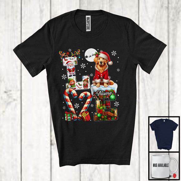 MacnyStore - Personalized LOVE, Awesome Christmas Custom Name Golden Retriever Santa, Plaid Animal T-Shirt