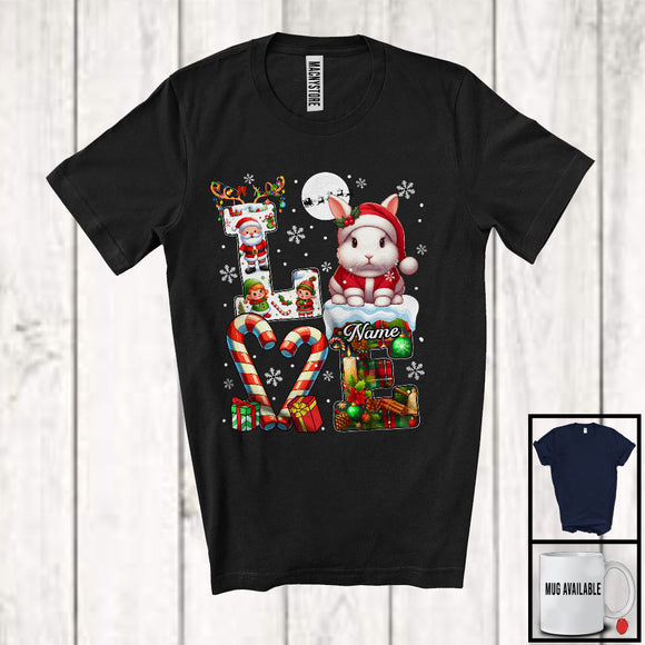 MacnyStore - Personalized LOVE, Awesome Christmas Custom Name Rabbit Santa, Candy Cane Plaid Animal T-Shirt