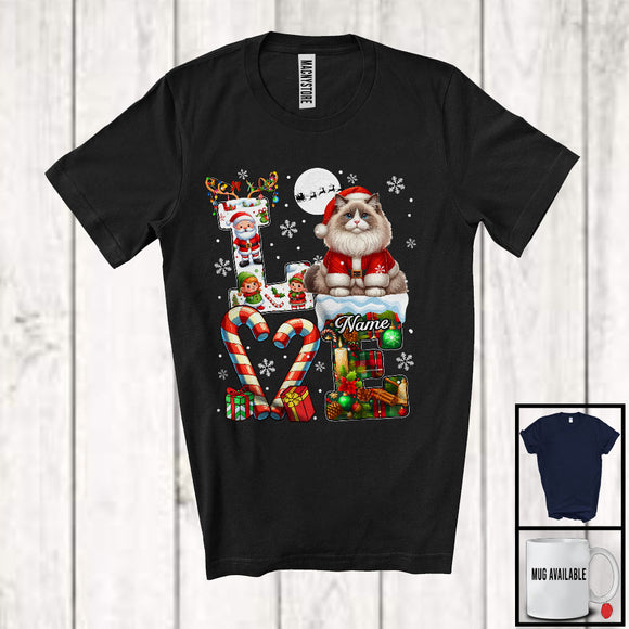 MacnyStore - Personalized LOVE, Awesome Christmas Custom Name Ragdoll Cat Santa, Plaid Animal T-Shirt