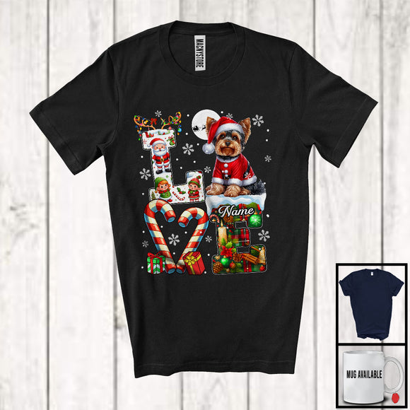 MacnyStore - Personalized LOVE, Awesome Christmas Custom Name Yorkshire Terrier Santa, Plaid Animal T-Shirt