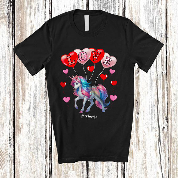 MacnyStore - Personalized LOVE; Fantastic Valentine's Day Hearts Custom Name Unicorn Lover; Couple Family T-Shirt