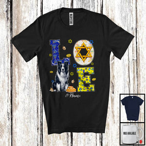 MacnyStore - Personalized LOVE; Happy Hanukkah Decoration Custom Name Border Collie Owner; Family Group T-Shirt