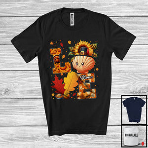 MacnyStore - Personalized LOVE; Lovely Thanksgiving Custom Name Scallop; Leopard Sunflowers Fall Leaves T-Shirt