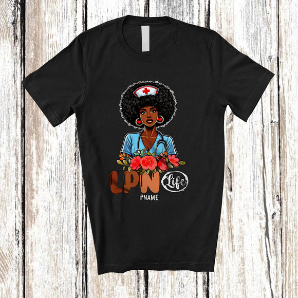 MacnyStore - Personalized LPN Life; Lovely Black History Month Afro Women; Custom Name African Nurse T-Shirt