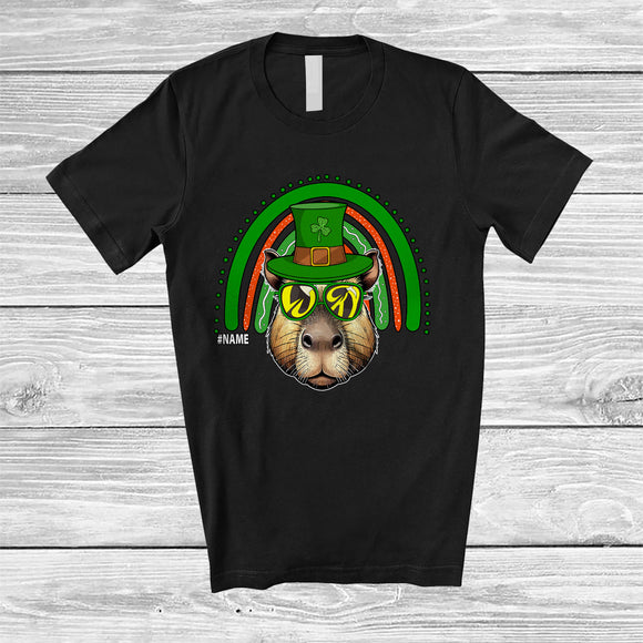 MacnyStore - Personalized Leprechaun Capybara Face Sunglasses; Joyful St. Patrick's Day Custom Name Capybara Irish T-Shirt