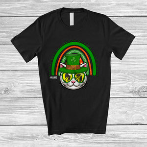 MacnyStore - Personalized Leprechaun Cat Face Sunglasses; Joyful St. Patrick's Day Custom Name Cat Irish T-Shirt