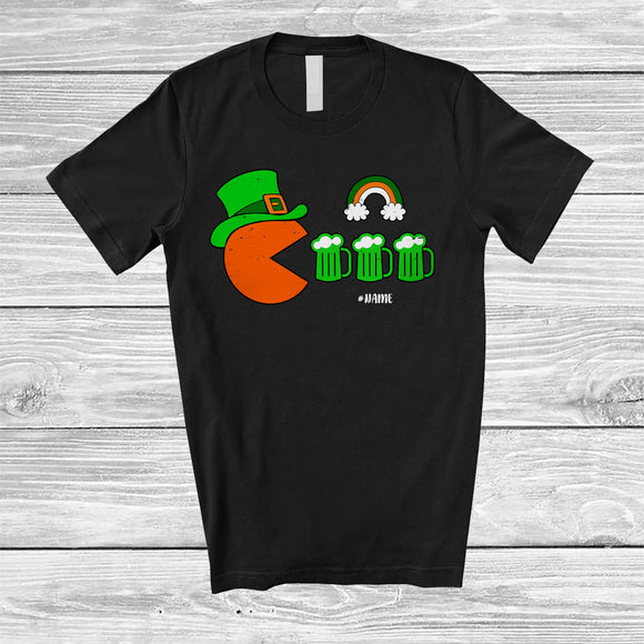 MacnyStore - Personalized Leprechaun Eating Beer; Humorous St. Patrick's Day Video Games; Custom Name Gamer T-Shirt