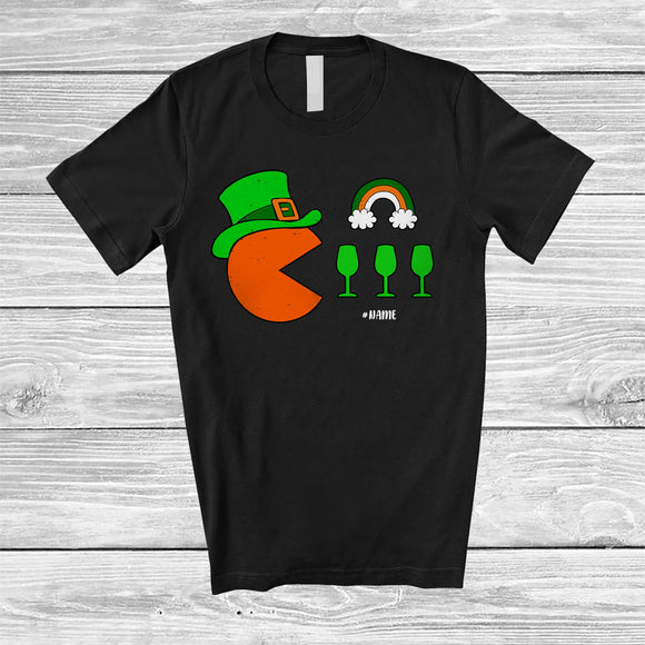 MacnyStore - Personalized Leprechaun Eating Wine; Humorous St. Patrick's Day Video Games; Custom Name Gamer T-Shirt