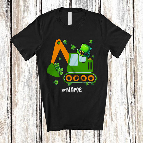 MacnyStore - Personalized Leprechaun Excavator Shamrocks; Joyful St. Patrick's Day Custom Name Boys Driver T-Shirt