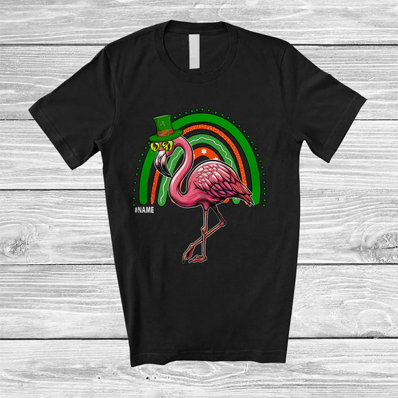 MacnyStore - Personalized Leprechaun Flamingo Face Sunglasses; Joyful St. Patrick's Day Custom Name Flamingo Irish T-Shirt