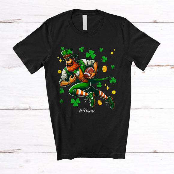 MacnyStore - Personalized Leprechaun Playing Football; Joyful St. Patrick's Day Custom Name Football Player T-Shirt